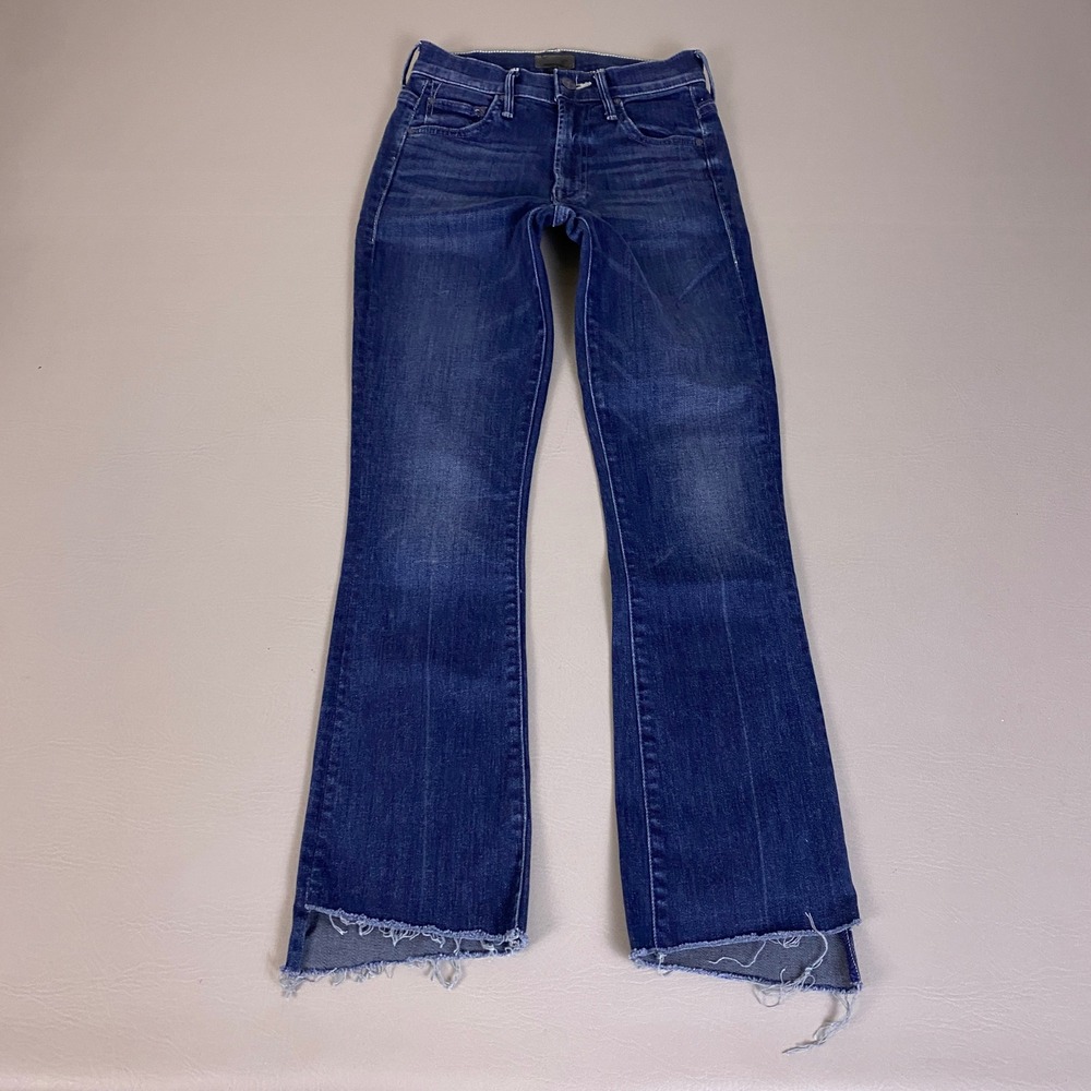 MOTHER The Insider Crop Step Fray Jeans Size 23 Dark Blue Flare Made in USA